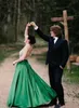 New Green Prom Dresses Long Halter Backless A Line Sweep Train Major Beading Formal Evening Party Gowns for Sweet 16 Quinceanera Dress