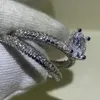 Parringar 2st. Fantastiska Deluxe -smycken 925 Sterling Silver Oval Cut White Topaz Pave Cz Diamond Party Women Wedding Bridal Ring8217816