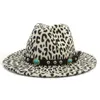 2020 Großhandel Mode Leopard Druck Jazz Unisex Vintage Trilby Fedora Hüte mit Niet Gürtel Panama Party Kleid Hut