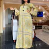 Spring Långärmad Maxiklänning Afrikanska Damer Rich Bazin Golden Print Vintage Plus Size 3XL Golvlängd Kvinnor Fest Lång Klänning
