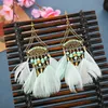 Creative new rice bead earrings super fan-shaped long feather earrings female European and American jewelry wholesale