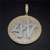Iced Out Nummer 44 Große Diamant-Halskette mit rundem Anhänger, 18 Karat vergoldet, Herren-HipHop-Bling-Schmuck, Geschenk300j
