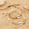 1pc moda concha grânulo pulseiras boho vintage cowrie cor de ouro concha artesanal ajustável pulseira praia jóias para women2194