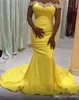 Aso Ebi arabe Dubaï jaune sexy sirène robes de soirée cristaux perlés satin étage longueur robes de bal robes de soirée formelles robes de soirée