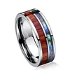 8mm Hawaiian Koa Wood and Abalone Shell Tungsten Carbide Rings Wedding Bands for Men Jewelry Size 6-13