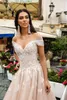 Vintage 2019 Champagne Praia Vestidos de Casamento Fora Do Ombro Uma Linha de Renda Branca Applique Tulle Boho Vestidos de Noiva Barato New Arrival