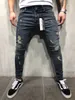 Mode herrjeans Straight Slim Fit Biker Jeans Byxor Distressed Skinny Ripped Destroyed Denim Jeans Tvättade Hiphop Byxor