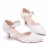 Sandálias de salto baixo de 2 polegadas com tiras no tornozelo renda rosa flor sapatos de casamento bico fino mãe da noiva sapatos dança festa2770