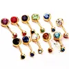 Stainless Steel Gold Crystal Rhinestone Belly Button Ring Navel Bar Body Piercing Jewelry