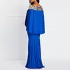 Spring Evening Party Date Mermaid Bodycon Maxi Dress Robe African Women Royal Blue Sequin Cape Ruffle Extra Long Dresses C19041501