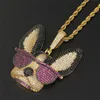Iced Out Solid Back Gold Animal Dog with Sunglasses Pendant Necklace Full Zircon Mens Hip Hop Jewelry Gift