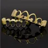 Hip Hop Silver Gold Denti Grillz Set Top e Bottom Caps False Hollow Tooth Griglie dentali per uomo Donna Cosplay Party Body Jewelry