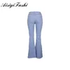 Women's Jeans AISIYIFUSHI Ripped Bell Bottom Distressed Skinny Flare Pants Women Stretchy Blue Denim