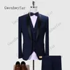 Gwenhwyfar (veste + pantalon) noir hommes costume avec châle rouge revers marié Tuxedos hommes mariage Blazer derniers manteau pantalon conceptions