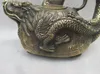 6 inc / China's rare ancient bronze hand carved dragon turtle teapot
