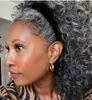 Fashion Beauty African American Human Hair Ponytail Silver Grey Pony Tail Extension Hairpiece Clip na szarych Afro Kręcone fryzury