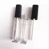 2.5ml Empty Square Lip Gloss Tube Plastic Clear Lipstick Lip Balm Bottle Container with Lipbrush Black Cover for Travel and Home Use