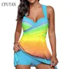 Sexy Gradient Plus Size Skirt Swimwear Women Two Piece Push Up Swimsuit Beachwear Bathing Suit Dress Large Bust Monokini S~5xl Y19062801