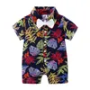赤ちゃん男の子服の葉を印刷した幼児ロンパー弓幼児男の子ジャンプスーツ半袖子供服Boutique Baby Walls M1956