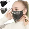 Fashion Bling Sequins Ansiktsmask Dammskyddad Skyddsmaskar Tvättbar Återanvändbar Elastisk Earloop Mouth Cykling Mask Black Gold DHL Frakt