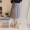 Tigena Midi Pleated Tulle Skirt Women 2020 여름 라인 높은 허리 무릎 길이 Tutu 스커트 여성 학교 Sun Tiulowa Spodnica Y200704