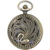 Montre de poche en forme de paon creux Vintage en Bronze montres Quratz animaux avec chaîne de collier pour femmes hommes enfants orologio da tasca3095