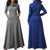 Femmes à manches longues robe grande taille élégante longue Maxi robe automne chaud col roulé femme vêtements avec poche grande taille Bigsweety