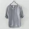 Męskie koszulki Summer Pure T Shirt Casual Solid Linen Top T-Shirt dla Mężczyzn O-Neck Krótki Rękaw Tshirt Mężczyzna Tops Tees TS-4021