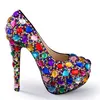 Hot Sale-2018 Newest High Heel Pumps Crystal Embellished Platform Shoes Woman Rainbow Wedding Heels Sexy Rhinestones Heels Shoes