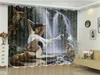 Cortina Grande Cachoeira Macacos e Beleza 3D Personagens Cortinas Decorações de Interior Upscale Exquisite Blackout Cortinas