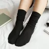 CHAOZHU japonais corée lycée filles chaussettes hautes en vrac couleurs unies Double aiguilles tricot coton longues chaussettes femmes