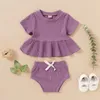 Baby Girls Solid Clothing Sets Summer Infants Short Sleeve Dress Top + PP Pants 2pcs/set Boutique Children Causal Outfits M1957