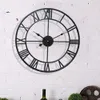 40/47 cm Nordic Metal Roman Numeral Wall Clocks Retro Iron Round Face Black Gold Grote Outdoor Garden Clock Woondecoratie T200601