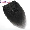 Grov Yaki -klipp i mänskliga hårförlängningar 120g 8st/set Peruian Virgin Natural Weave Clips på #1B Full Head Kinky Straight Clip Ins