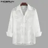 Mäns Casual T Shirts Fashion Men Mesh Tröja Långärmad Transparent Lapel 2021 Party Nightclub Camisa Sexig Loose Blouse Streetwear Innerun