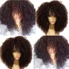 Quartos de cabelo humano de 16 polegadas 100% para mulheres negras curtas curiosas curly peruca com franja de renda brasileira hd suíço pré-arrancada 130% de uso diário