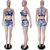 Tvåbyxor Baddräkt Kvinnor Tracksuit Sommar Bikini Vest Crop Top + Shorts 2 Piecs Set Woman Tops Shorts Animal Swimwear C6304