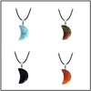 Maan Ster Hanger Ketting Mode-sieraden voor Vrouwen Mannen Meisje Gift Natuurlijke Kristal Kwarts Steen Turquoise Hart Charm Ketting met PU Leer Wax Touw Ketting