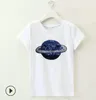 Summer Sequin Tops Tees Woman Earth Embroidery Shirt Women Black White O-Neck Cotton Short-sleeved T-Shirt Tee