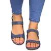 Floopi Sandaler för Kvinnor Söt Open Toe Wide Elastic Design Sommar Comfy Faux Läder Ankelband w / Flat Sole Memory Foam 28