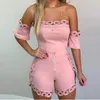 Kapalı Omuz Tığ Seksi Playsuits Romper Kadınlar Yeni Oymak Yaz Tulum Kısa Kulübü Giyim Dantel Bodysuit Tulum