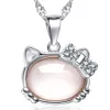 мило Cat Eye камень кулон ожерелья Cat Bohemian себе ожерелье Женский элегантный Цвет Серебряное ожерелье