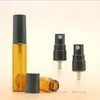 البيع الساخن 2ml 3ml 5ml Clear Amber Mini Spray Bottles فارغة عينة زجاجية زجاجية مع غطاء أسود لتجميل التجميل