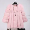 Mink Coats Women Winter Top Moda Pink Faux Pur Coatle