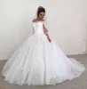 Arab 3D Flower Boat Neck Floral Ball Gown 3/4 Long Sleeve Wedding Dress Express Elegnat Tulle Wedding Dress Islamic Bridal Gown