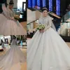 Modeste Style Arabe Plus La Taille Robes De Mariée 2019 À Manches Longues En Dentelle Applique Cristaux Perlé Puffy Tulle Robe De Bal Vintage Vestidos De Novia