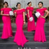 African Hot Pink Fuchsia Mermaid Bridesmaid Dresses Long Ruffles Off Shoulder Wedding Guest Dress robes de demoiselle d'honneur vestidos