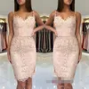 2020 Krótki Mini Blush Pink Homecoming Suknie Spaghetti Paski Sweetheart Koronki Aplikacje Osłona Plus Size Party Graduation Cocktail Suknie