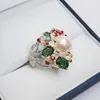 Moda-kolor Oval Green // Fuschia Kryształowy Pierścień Posrebrzana Biżuteria Najwyższej Jakości Duża Druga Design Kobiety Biżuteria Pierścienie