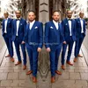 Vendita calda Un pulsante Blue Groom Tuxedos Peak Risvolto Groomsmen Mens Suits Matrimonio / Prom / Dinner Blazer (Giacca + Pantaloni + Vest + Tie) K509